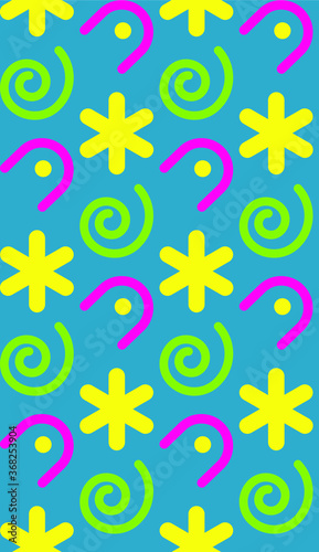 geometric shapes and  children s drawings on a seamless summer pattern.