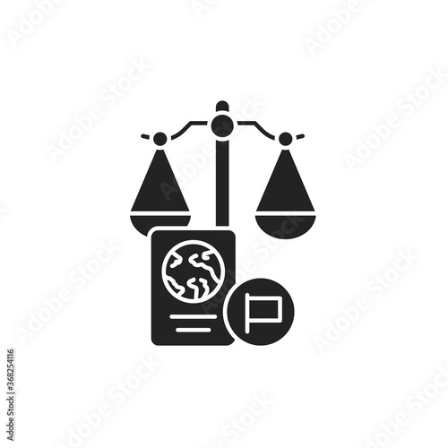 Customs court glyph black icon. Judiciary concept. Immigration law element. Sign for web page, mobile app, button, logo. Vector isolated button.