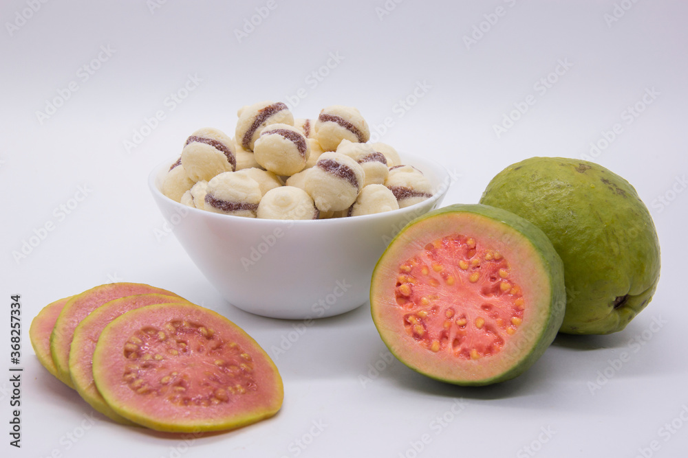 Brazilian guava sweets on white background. Guava fruit.