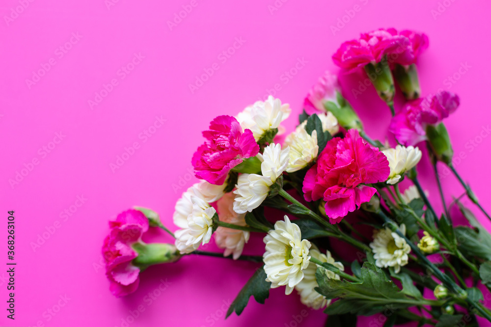 Pink and white flowers on pink background