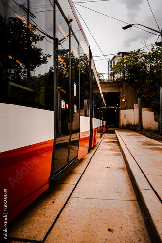Closeup view of a tram in Canada on a summer day