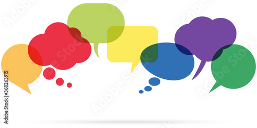 colored speech bubbles in a row