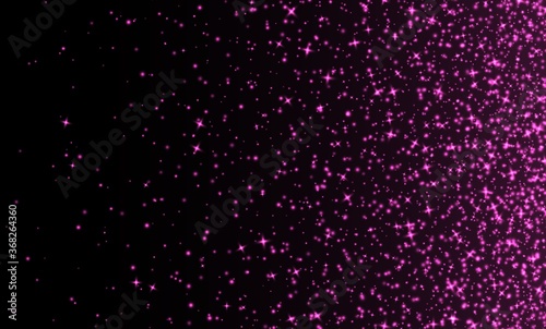 Pink sparkles, abstract luminous particles, sparkling stardust on a dark background. Flying Christmas glares and sparks. Luxury backdrop. Vector illustration.