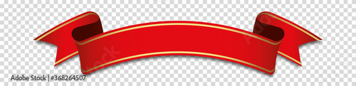red ribbon banner label on transparent background