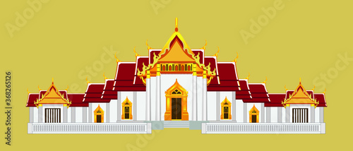Wat Benchamabophit - The Famous marble temple and the symbols of Bangkok city Thailand drawing in vector