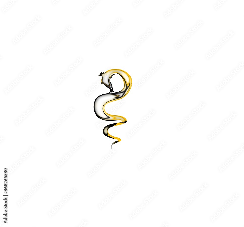 drawing of a yellow, gold and black flying dragon-snake on a white background drawing of a yellow, gold and black flying dragon-snake on a white background