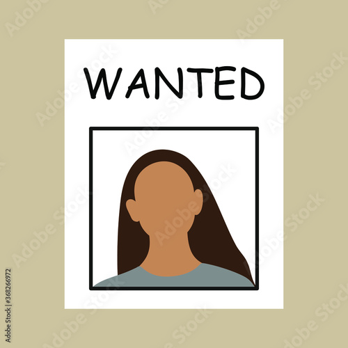 A sheet of paper with a photograph of a female character and the words "Wanted"
