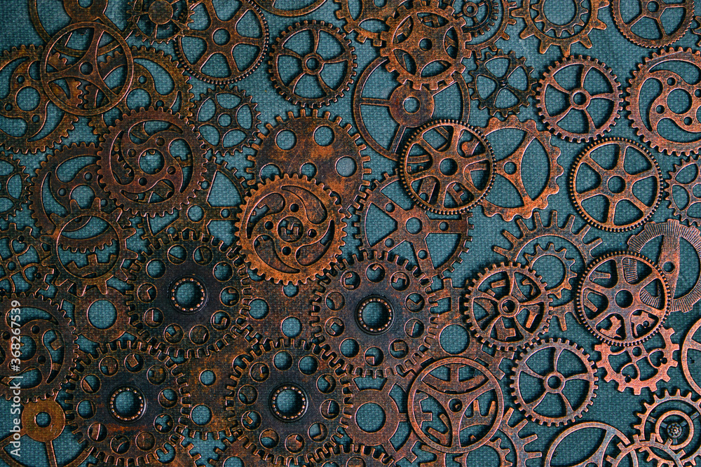 Gears, abstract background, lots of little rusty gears, steampunk.