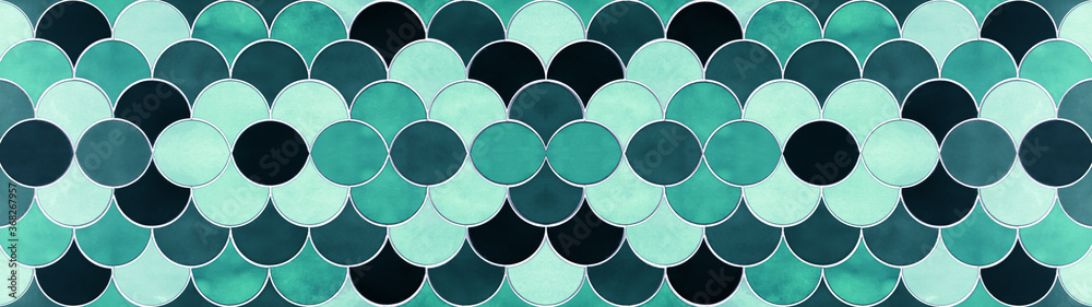 Aquamarine turquoise black seamless grunge abstract mermaid scales pattern tiles texture background banner panorama
 - obrazy, fototapety, plakaty 