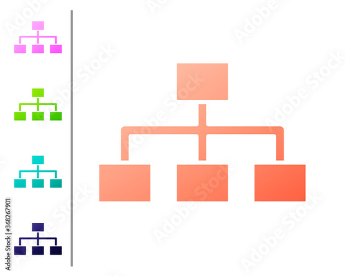 Coral Business hierarchy organogram chart infographics icon isolated on white background. Corporate organizational structure elements. Set color icons. Vector Illustration.