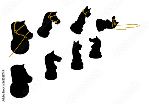 Chess piece knight with reins. Silhouette illustration, vector