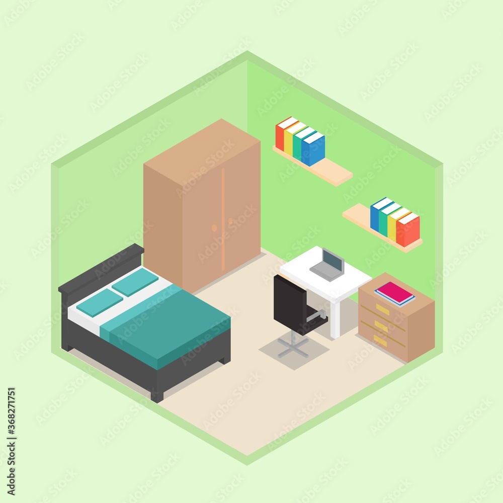 Illustration vector design of study room isometric Illustration vector design of study room isometric