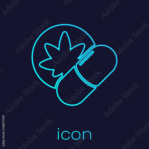 Turquoise line Herbal ecstasy tablets icon isolated on blue background. Vector Illustration.