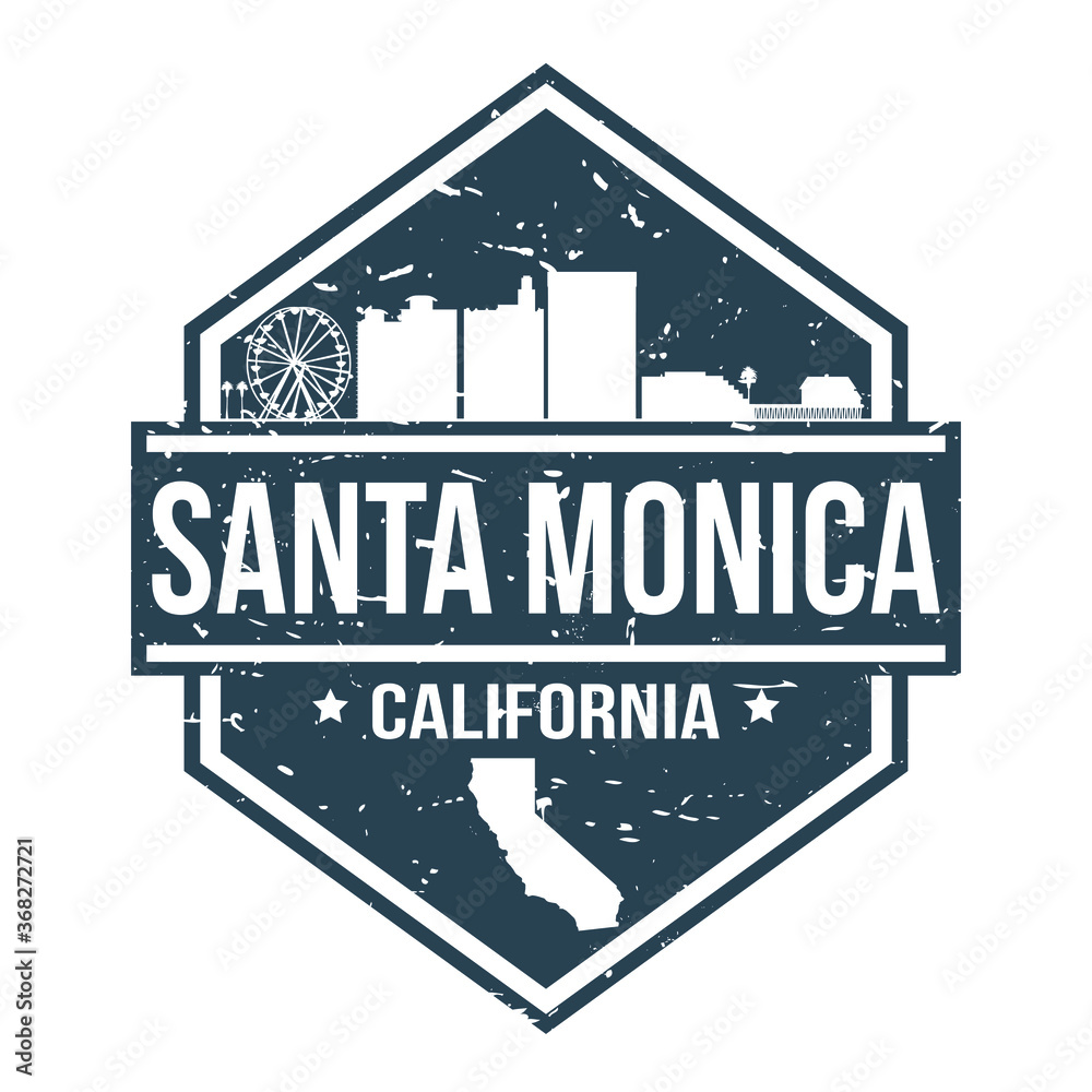 Santa Monica California Travel Stamp Icon Skyline City Design Tourism Badge Rubber.