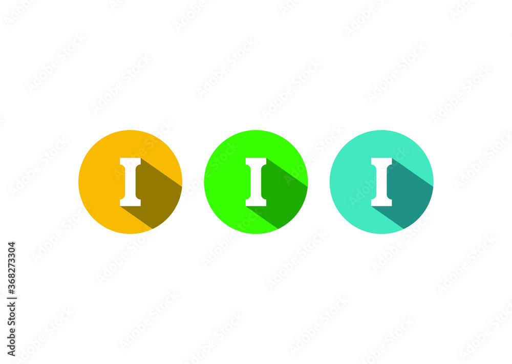 Letter I Vector Logo Design, Combined With Circle, Long Shadow Design Style.Trendy App Icons Set.