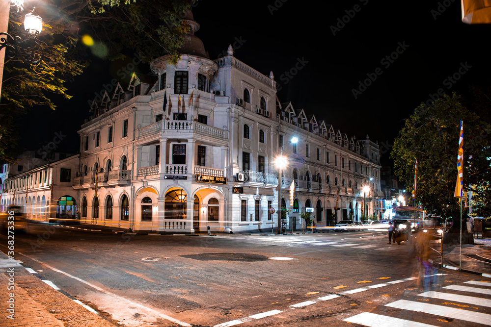 night view in Kandy city, Sri Lanka, this is an old building called queens hotel situated near the temple of the Tooth (Dalada Maligawa)