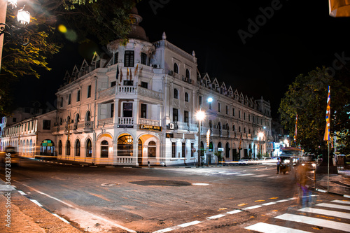 night view in Kandy city  Sri Lanka  this is an old building called queens hotel situated near the temple of the Tooth  Dalada Maligawa 