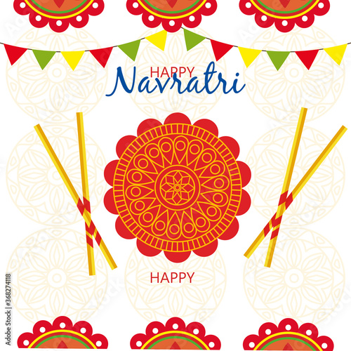 happy navratri celebration poster with decoration vector illustration design