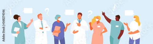 Group of doctors meeting and discussion vector characters