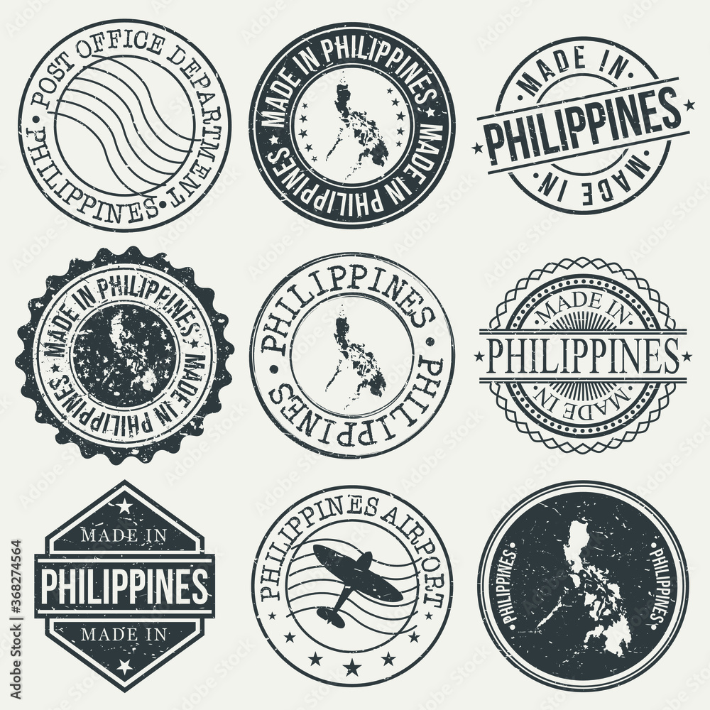 Philippines Set of Stamps. Travel Stamp. Made In Product. Design Seals Old Style Insignia.