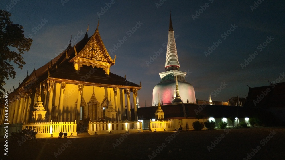 church at night Wat Phra Mahathat Woramahawihan Nakhon Si Thammarat Thailand