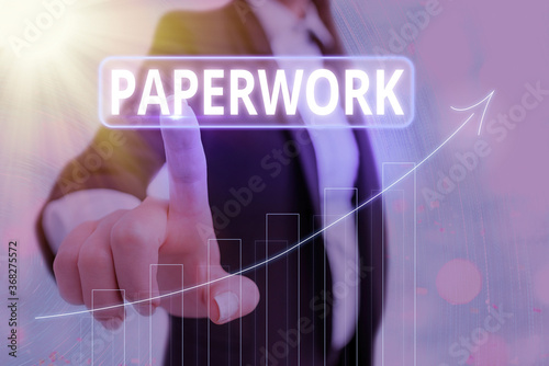 Text sign showing Paperwork. Business photo showcasing routine clerical or recordkeeping work often incidental Arrow symbol going upward denoting points showing significant achievement photo