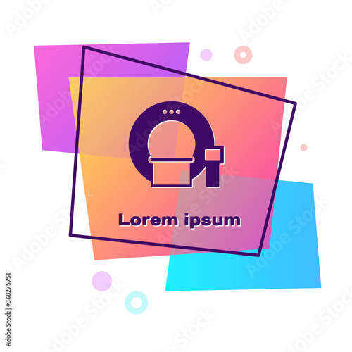 Purple Tomography icon isolated on white background. Medical scanner, radiation. Diagnosis, radiology, magnetic resonance therapy. Color rectangle button. Vector Illustration.