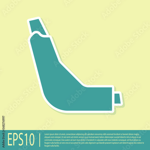 Green Inhaler icon isolated on yellow background. Breather for cough relief, inhalation, allergic patient. Vector Illustration.