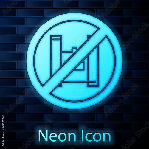 Glowing neon Say no to plastic bags poster icon isolated on brick wall background. Disposable cellophane and polythene package prohibition sign. Vector Illustration.