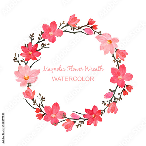 magnolia flower wreath with watercolor