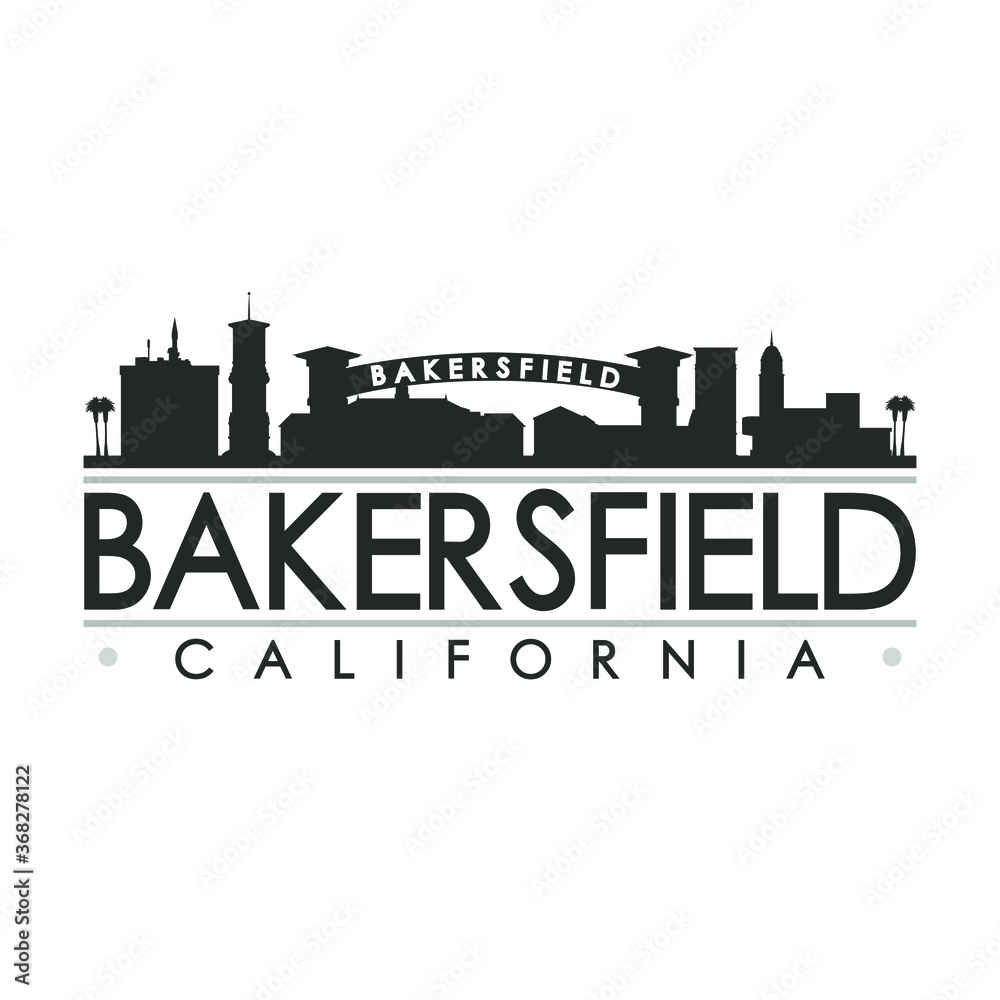 Bakersfield California Skyline Silhouette City. Cityscape Design Vector. Famous Monuments Tourism.