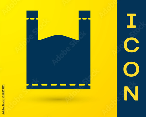 Blue Plastic bag icon isolated on yellow background. Disposable cellophane and polythene package prohibition sign. Vector Illustration.