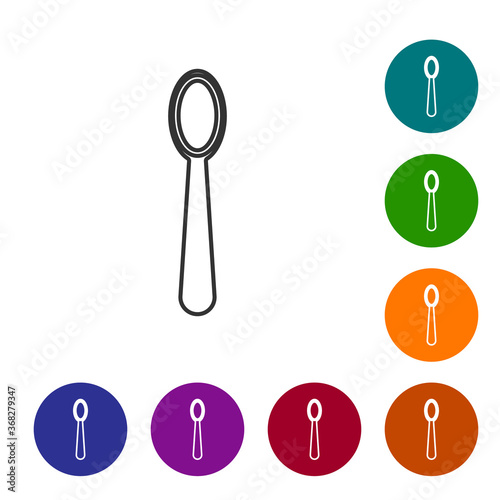 Black line Disposable plastic spoon icon isolated on white background. Set icons in color circle buttons. Vector Illustration.