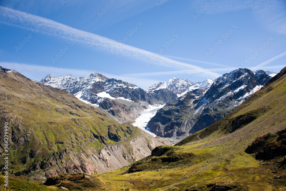 Landscape of beside road between go to top of mountain in Kaunergrat nature park in Kaunertal alpine village in Landeck near Pitztal Valley of Tyrol in the Alps at northern Italy and western Austria