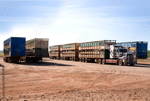 Lorries parked on dirt in outback photo