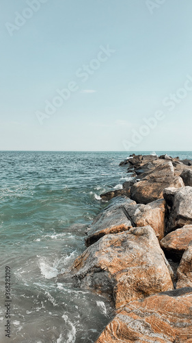 Seagull On The Rock.  Ocean Waves Artwork, Coastal, Beach Photography. Quiet and peaceful place. Rockaway Beach, New York.	 photo