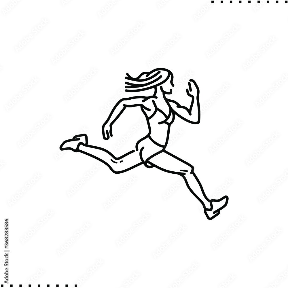 Marathon woman runner vector icon in outlines
