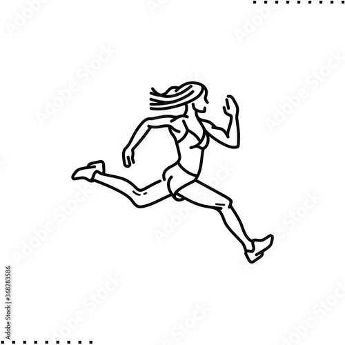 Marathon woman runner vector icon in outlines