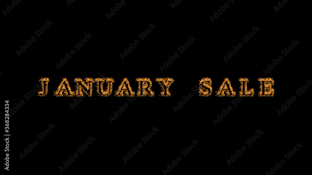 january sale fire text effect black background. animated text effect with high visual impact. letter and text effect. Alpha Matte. 