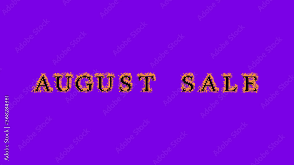 august sale fire text effect violet background. animated text effect with high visual impact. letter and text effect. Alpha Matte. 