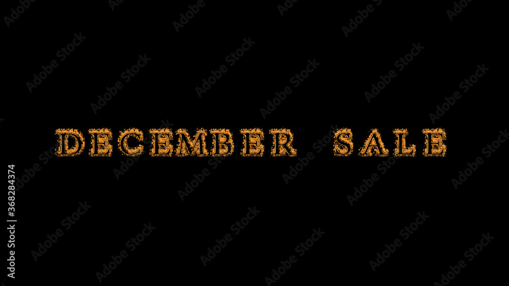 december sale fire text effect black background. animated text effect with high visual impact. letter and text effect. Alpha Matte. 