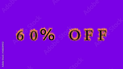 60% off fire text effect violet background. animated text effect with high visual impact. letter and text effect. Alpha Matte. 