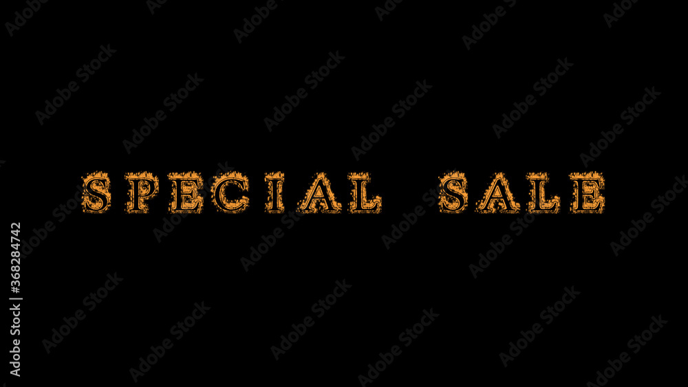 special sale fire text effect black background. animated text effect with high visual impact. letter and text effect. Alpha Matte. 