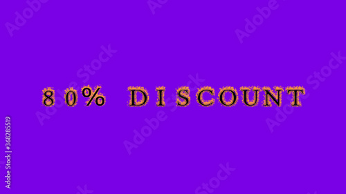 80% discount fire text effect violet background. animated text effect with high visual impact. letter and text effect. Alpha Matte. 