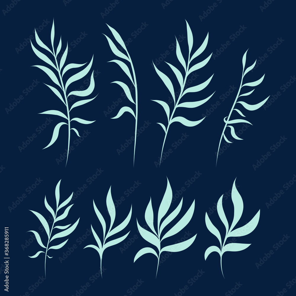 Fototapeta premium black palm leaves isolated on a white background. Hand drawn