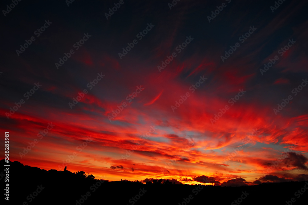 Beautiful fiery red sunset