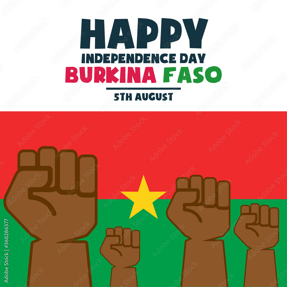 Happy Independence day Burkina Faso, 5 August, Flag and people hands