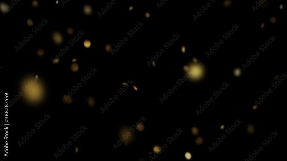 Round gold confetti falling from the top on a black background HD 1920x1080