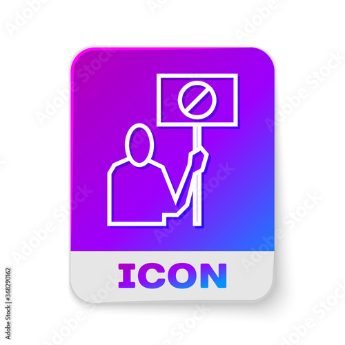 White line Nature saving protest icon isolated on white background. Earth planet protection, environmental issues demonstration. Rectangle color button. Vector Illustration.
