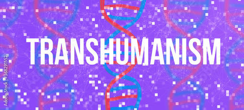 Obraz na plátně Transhumanism theme with DNA and abstract network patterns
